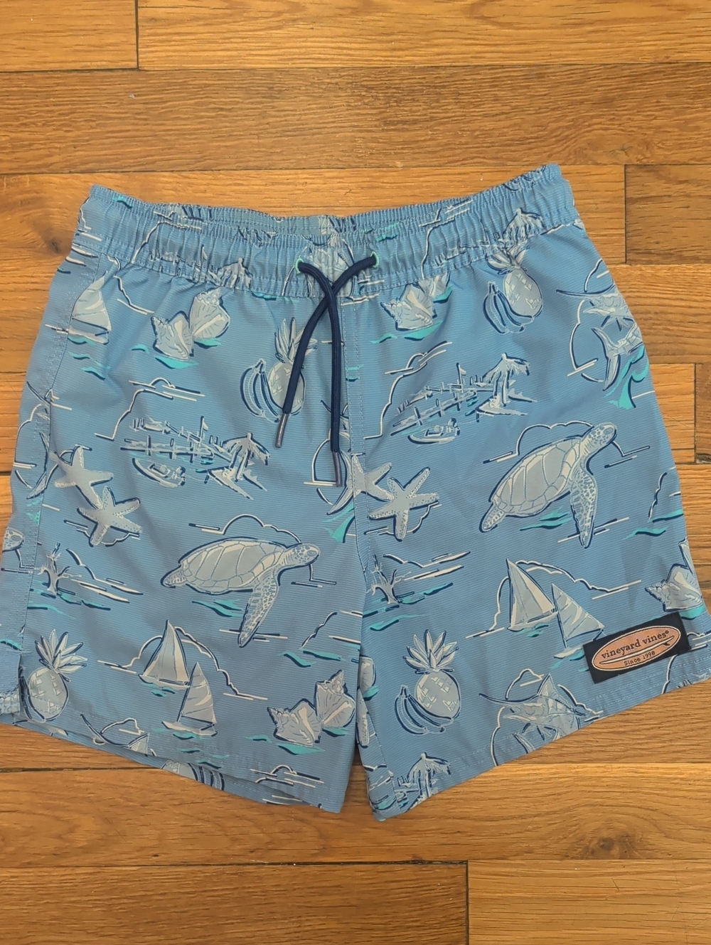 Vineyard Vines Light Blue Sea Turtle & Nautical Print Swim Shorts